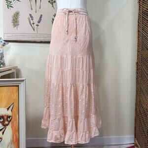 Eyelet Tiered Peasant Maxi Skirt Dolly Kei Cottage Romantic Femme Dollette M L
